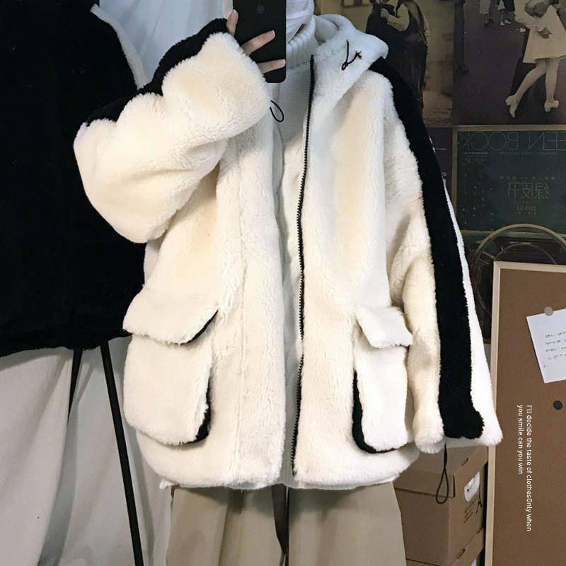  コットン フード付き シンプル 切り替え ジッパー 一般 配色 長袖 一般綿コート・ダウンジャケット