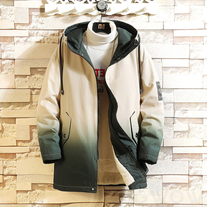  長袖 ファッション カジュアル 一般 一般 冬 フード付き ジッパー 切り替え グラデーション色 ポリエステル綿コート・ダウンジャケット