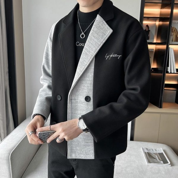  長袖 一般 ポリエステル シンプル ボタン ボタン 冬 秋 定番 折り襟 ファッション 一般 配色コート