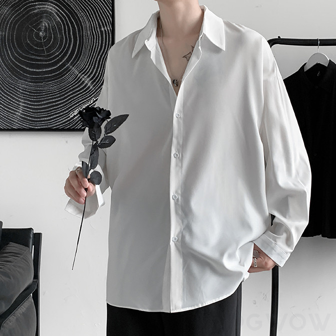 シャツ メンズ 長袖 シンプル ファッション 通勤/OL フェミニン 一般 一般 折り襟 シングルブレスト 無地 ボタンシャツ