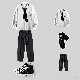 【今季注目】学園風 メンズファッション 人気 カッコイイ 韓国 ストリート系 折り襟 シングルブレスト プリント コットン シンプル セットアップ