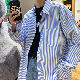 シャツ メンズ長袖 シンプル ファッション カジュアル ストリート系 定番 韓国系 一般 一般 折り襟 シングルブレスト ストライプ柄 なしシャツ