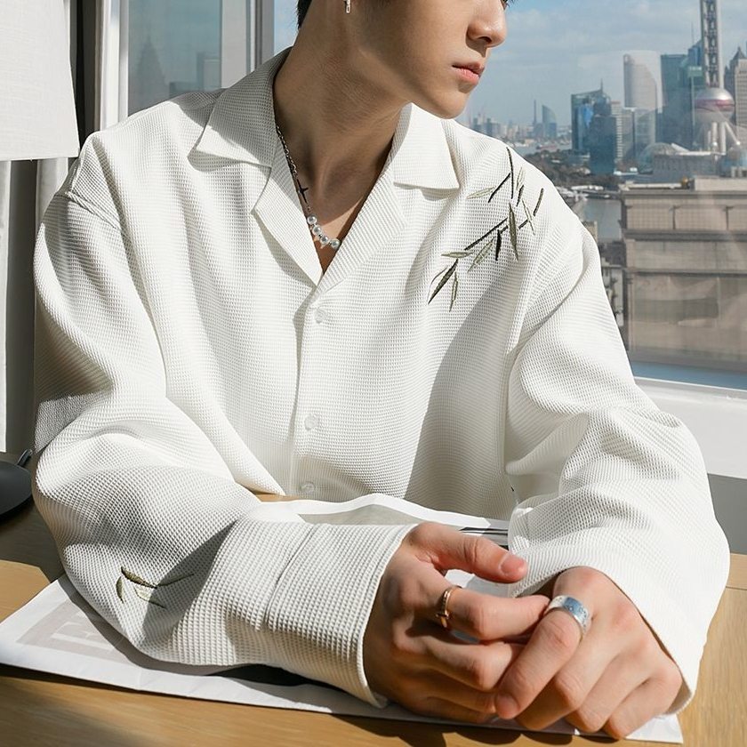 その他 長袖 シンプル ファッション カジュアル 定番 韓国系 一般 一般 春秋 折り襟 ボタン 刺繍シャツ
