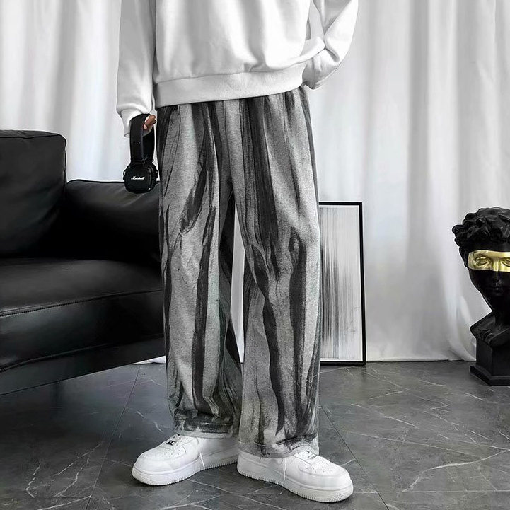 ズボン メンズシンプル 韓国系 レギュラーウエスト ロング丈 配色 なし 絞り染めカジュアルパンツ