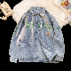  デニム 長袖 ファッション カジュアル レトロ ストリート系 韓国系 一般 春 秋 折り襟 ボタン 刺繍 アルファベット ボタン トラッドジャケット