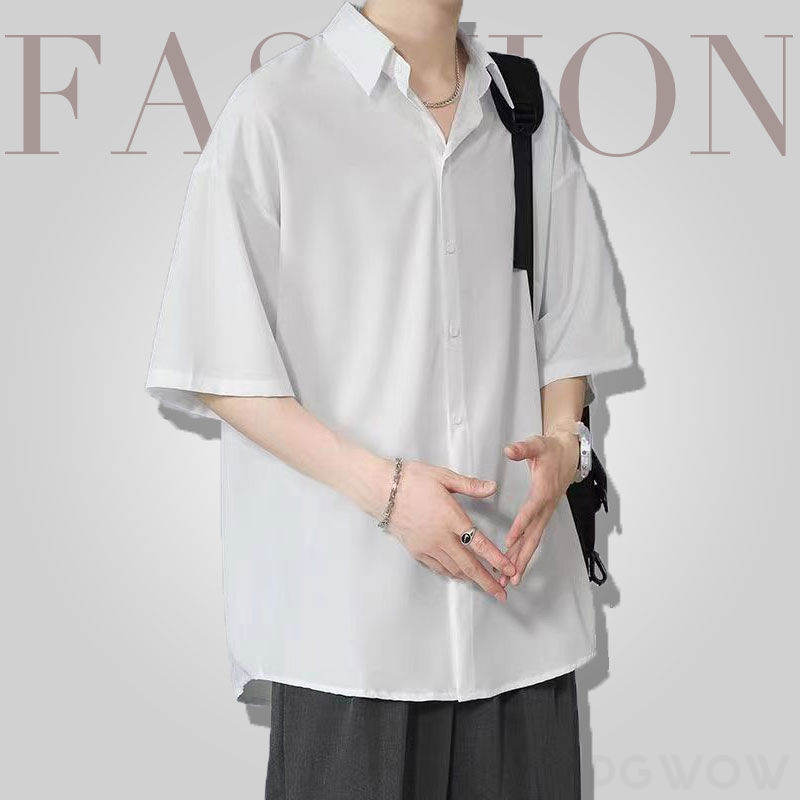  シンプル ファッション 韓国系 一般 一般 折り襟 ボタン 無地 なし 五分袖シャツ