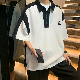 Tシャツ・POLOシャツ 配色 韓国ファッション オシャレ 服 夏 服 折り襟 五分袖 切り替え プルオーバー ファッション 一般 ポリエステル 一般