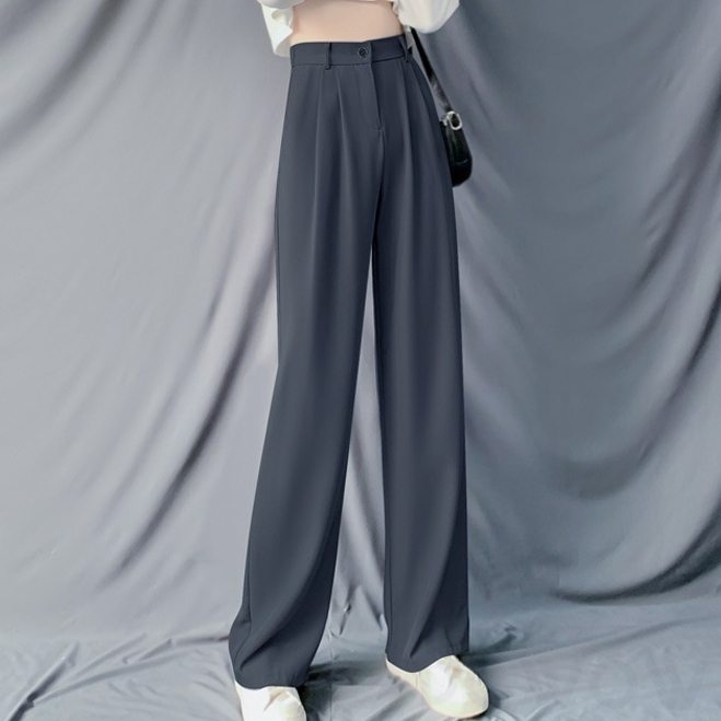 カジュアルパンツカジュアル韓国ファッション オシャレ 服シンプルブラックグレーボタンハイウエストロング丈無地