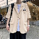 スーツ 夏 服 一般 韓国ファッション オシャレ 服 一般 なし Vネック ポリエステル 無地 半袖 シングルブレスト ファッション メンズ