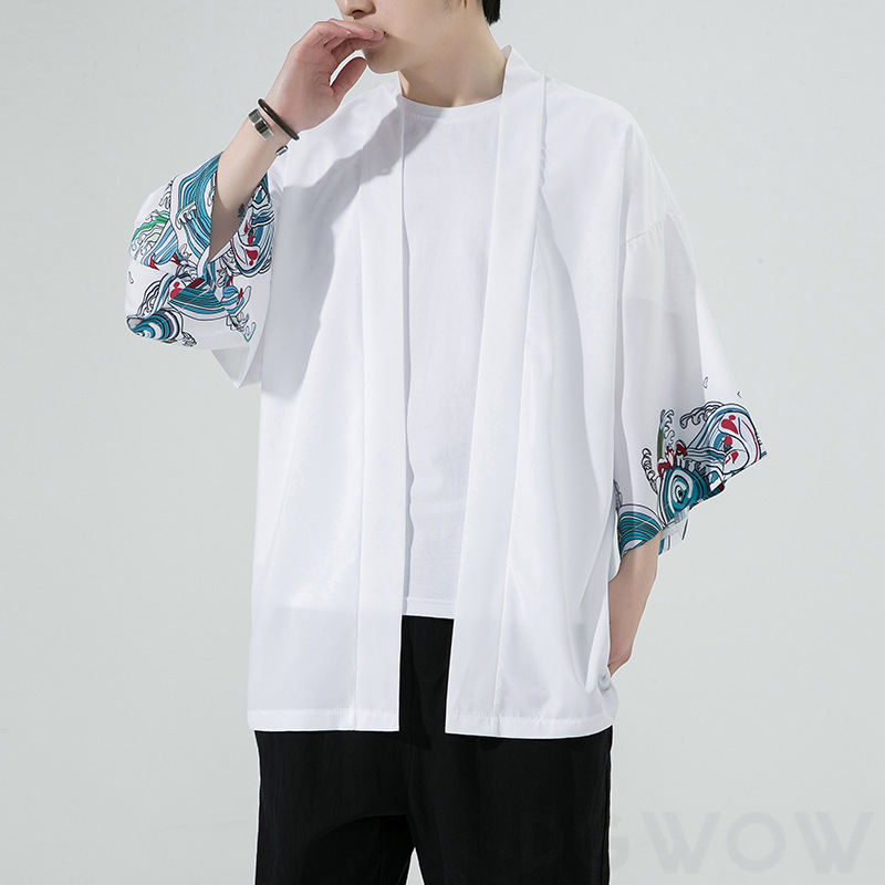 カーディガン シンプル カジュアル 韓国ファッション オシャレ 服 夏 服 メンズ ポリエステル 七分袖 一般 一般 スタンドネック カーディガン なし プリント