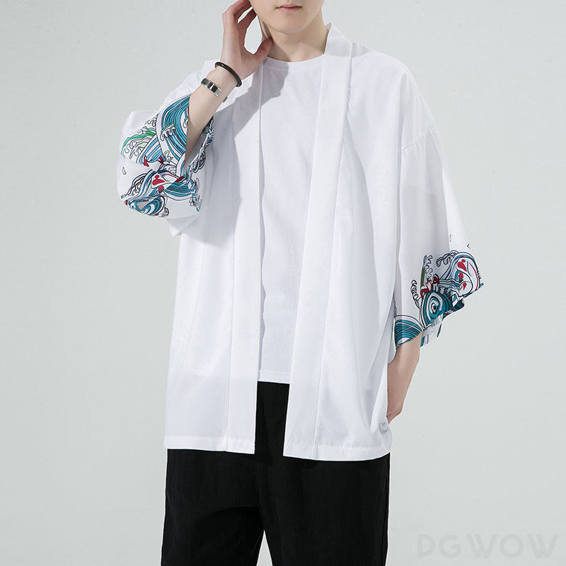 カーディガン シンプル カジュアル 韓国ファッション オシャレ 服 夏 服 メンズ ポリエステル 七分袖 一般 一般 スタンドネック カーディガン なし プリント