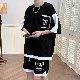 セットアップ 韓国ファッション オシャレ 服 ラウンドネック モード系 ファッション 夏 服 プルオーバー ポリエステル なし 配色 メンズ