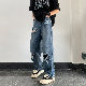 デニムパンツ ファッション カジュアル ストリート系 韓国ファッション オシャレ 服 オールシーズン デニム ダメージ加工 ファスナー ロング丈
