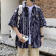 シャツ 一般 シンプル カジュアル なし その他 一般 レトロ アルファベット ストライプ柄 韓国ファッション オシャレ 服 ボタン ファッション 半袖 夏 服 折り襟