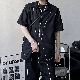 カーディガン ファッション 韓国ファッション オシャレ 服 夏 服 メンズ ポリエステル 半袖   折り襟 ジッパー ファスナー 無地