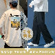 【2点セット セール】プリント Tシャツ+カジュアルパンツ セットアップ 韓国ファッション オシャレ 夏 服ラウンドネック プルオーバー アルファベット シンプル カジュアル ストリート系
