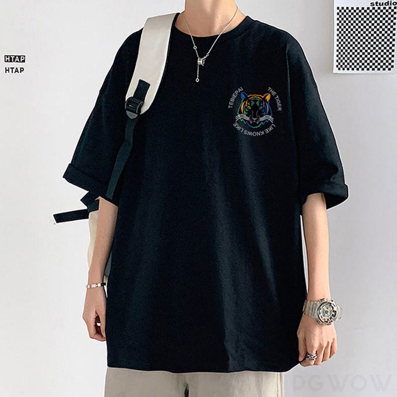 Tシャツ・POLOシャツ なし シンプル ポリエステル 夏 服 一般 韓国ファッション オシャレ 服 半袖 動物柄 一般 ラウンドネック プリント プルオーバー