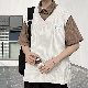 Tシャツ・POLOシャツ 五分袖 折り襟 夏 服 レイヤード / 重ね着風 ポリエステル 一般 ファッション プルオーバー 韓国ファッション オシャレ 服 ボタン カジュアル 配色 メンズ 一般