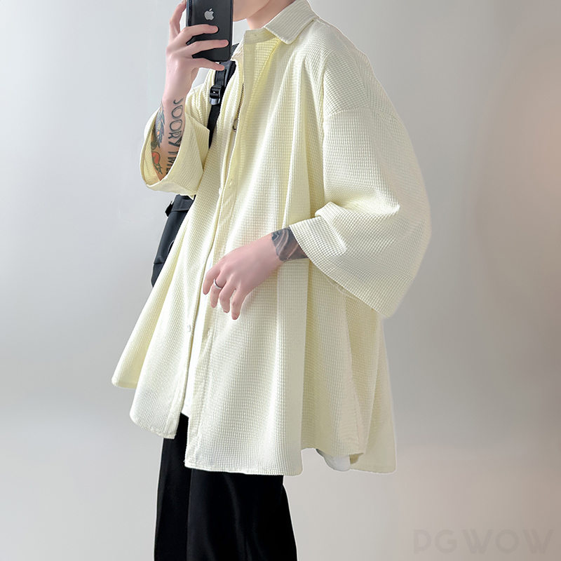 カーディガン シンプル 韓国ファッション オシャレ 服 夏 服 五分袖 一般 一般 折り襟 シングルブレスト 切り替え 無地