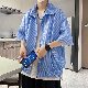 シャツ シンプル ファッション カジュアル 韓国ファッション オシャレ 服 夏 服 ポリエステル 半袖 一般 折り襟 ジッパー なし ストライプ柄