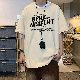 Tシャツ・POLOシャツ なし ラウンドネック シンプル 一般 韓国ファッション オシャレ 服 五分袖 カートゥーン アルファベット コットン プリント メンズ 夏 服