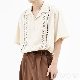 シャツシンプルレトロ韓国ファッション オシャレ 服夏 服メンズポリエステル五分袖一般折り襟刺繍幾何模様