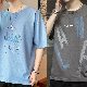 Tシャツ・POLOシャツ シンプル 韓国ファッション オシャレ 服 夏 服 ポリエステル 半袖 一般 一般 ラウンドネック プルオーバー なし プリント