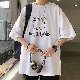 Tシャツ・POLOシャツプリントプリントレイヤード / 重ね着風カジュアルストリート系一般五分袖夏 服ラウンドネック動物柄ポリエステルシンプル韓国ファッション オシャレ 服