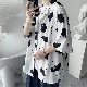 シャツ 折り襟 動物柄 アルファベット メンズ シンプル 夏服 カジュアル 五分袖 韓国ファッション オシャレ服 プリント