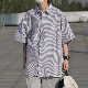 シャツ シンプル カジュアル 韓国ファッション オシャレ 服 春夏 メンズ  半袖   折り襟 シングルブレスト  ストライプ柄