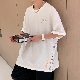 Tシャツ・POLOシャツ切り替えシンプルコットン韓国ファッション オシャレ 服メンズ一般夏 服アルファベット配色五分袖ラウンドネック