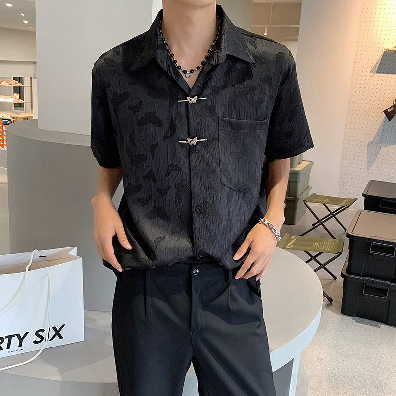 シャツ シンプル ファッション 韓国ファッション オシャレ 服 モード ポリエステル 半袖 一般 折り襟 プリント