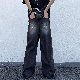 【目を奪われる】デニムパンツ メンズファッション ストリート系 デニム ダメージ加工 レギュラーウエスト ロング丈 配色 オシャレ 服