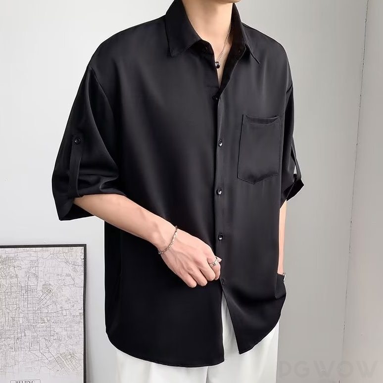 【定番シンプル】シャツ メンズファッション 人気 韓国ファッション オシャレ 七分袖 折り襟 シングルブレスト 無地