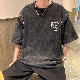 Tシャツ・POLOシャツ レトロ ストリート系 韓国ファッション オシャレ 服 キュート ファッション カジュアル 夏 服 メンズ 合成繊維 半袖 ノースリーブ 一般 ラウンドネック プリント ボタン 切り替え アルファベット