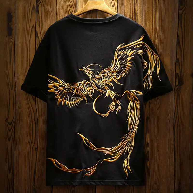 【絶対欲しい】ファッション Tシャツ カジュアル ラウンドネック プルオーバー ブラック 刺繍 動物柄 配色 コットン レトロ