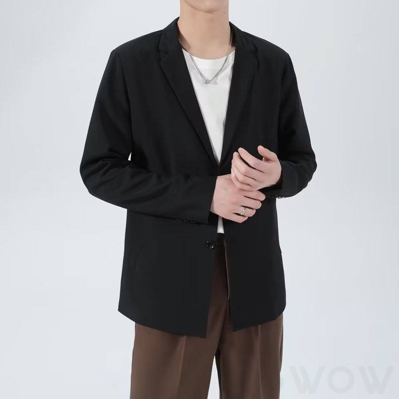 スーツ 折り襟 無地 トラッド ボタン モード ファッション ボタン 長袖 一般 韓国ファッション オシャレ 服 春秋 シンプル ポリエステル メンズ