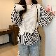 カジュアルシャツ・シフォンブラウスシンプル韓国ファッション オシャレ 服合成繊維長袖ラウンドネックレイヤード / 重ね着風ストライプ柄