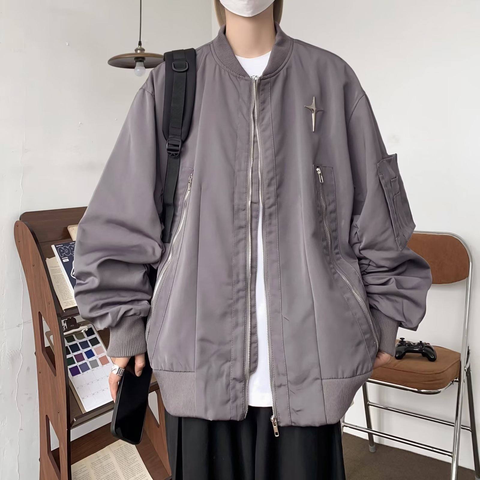 ジャケットファッションカジュアルレトロストリート系韓国ファッション オシャレ 服モードシンプルメンズその他長袖一般一般ラウンドネックジッパーファスナー無地幾何模様