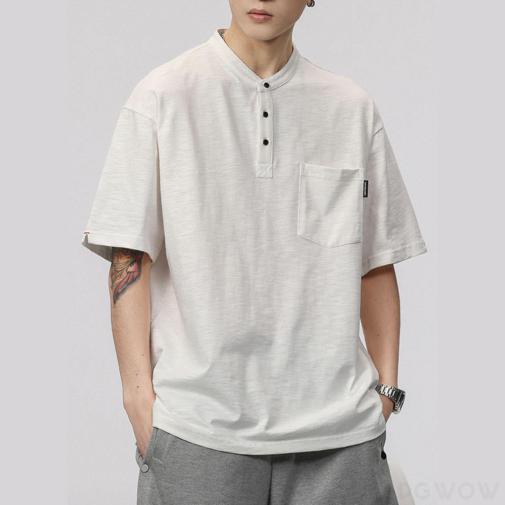 Tシャツ・POLOシャツ カジュアル 韓国ファッション オシャレ 服 シンプル ファッション 夏 服 その他 五分袖 一般 ボタン 無地