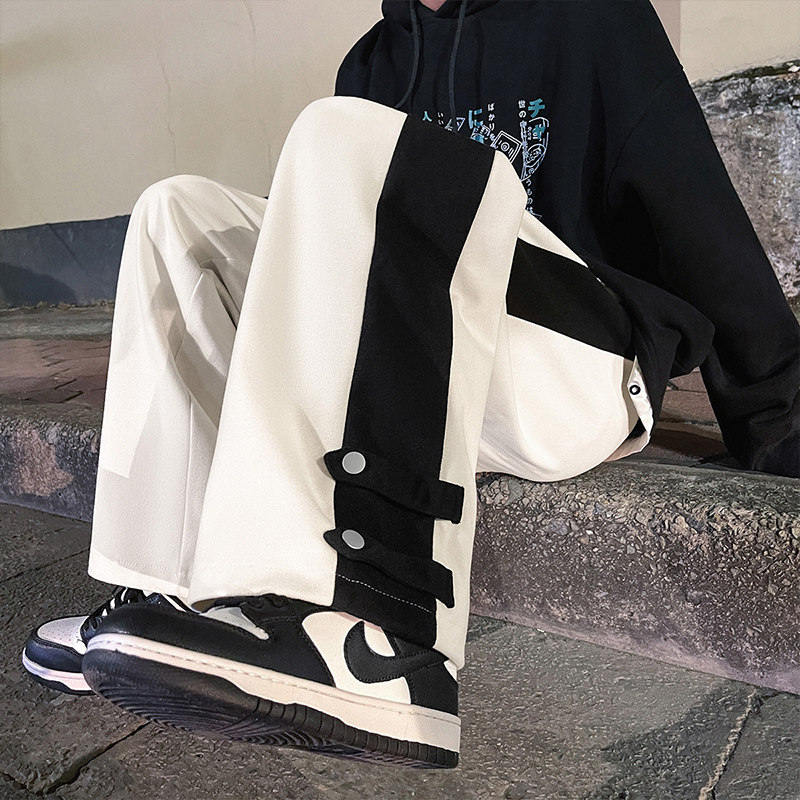 カジュアルパンツシンプル韓国ファッション オシャレ 服ポリエステルボタン20~40代レギュラーウエストロング丈配色