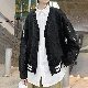 カーディガン 韓国ファッション オシャレ 服 シンプル カジュアル 秋  服 メンズ ポリエステル 長袖 一般 Vネック ボタン ストライプ柄