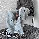 デニムパンツ ストリート系 韓国ファッション オシャレ 服 シンプル カジュアル 秋  服 メンズ コットン ボタン レギュラーウエスト ロング丈 無地