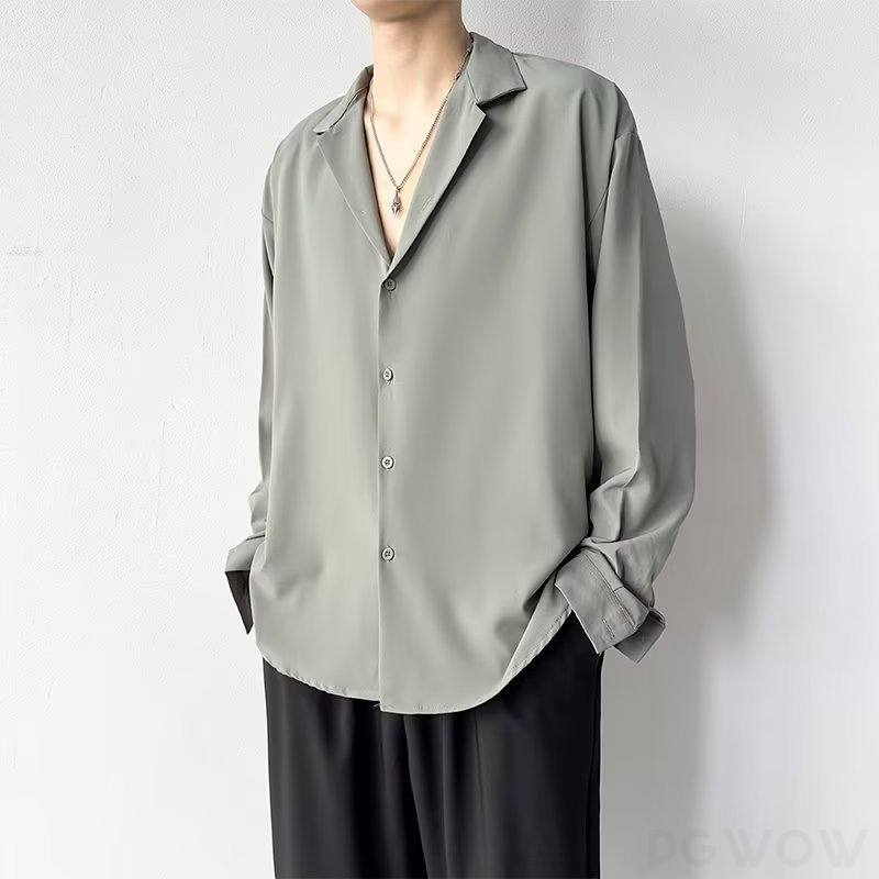 定番 シャツ 韓国系 高見えデザイン シングルブレスト 折り襟 無地 長袖 カップル 大きいサイズ シャツ
