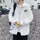 シャツ シンプル カジュアル 韓国ファッション オシャレ 服 秋  服 メンズ ポリエステル 長袖 一般 折り襟 ボタン ボタン アルファベット プリント カートゥーン 無地