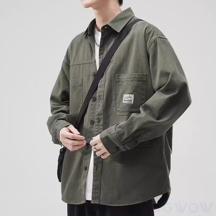 ジャケット 韓国ファッション オシャレ 服 シンプル レトロ 秋  服 メンズ ポリエステル 長袖 一般 折り襟 ボタン なし 無地