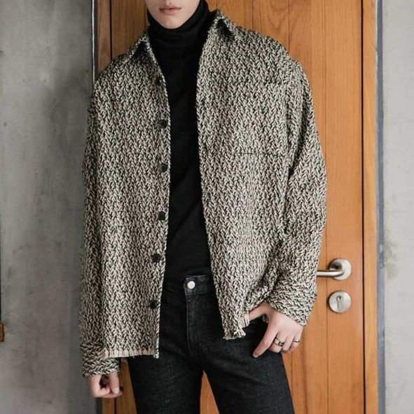 ジャケット シンプル ファッション カジュアル 韓国ファッション オシャレ 服 秋冬 メンズ ポリエステル 長袖 一般 一般 折り襟 シングルブレスト フリンジ ボタン 無地