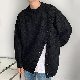 セーター韓国ファッション オシャレ 服一般長袖メンズ秋冬ポリエステルグレーシンプルブラック無地ラウンドネックボタン切り替えプルオーバー一般スリット