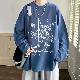 Tシャツ・POLOシャツストリート系メンズライトブルー韓国ファッション オシャレ 服プリントホワイトポリエステル一般ブラック春秋プルオーバー一般ファッション長袖プリントラウンドネック