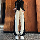 カジュアルパンツ 韓国ファッション オシャレ 服 フェミニン ファッション カジュアル 大きいサイズ 秋冬 大きめのサイズ感 レディース ポリエステル 切り替え ハイウエスト ロング丈 配色